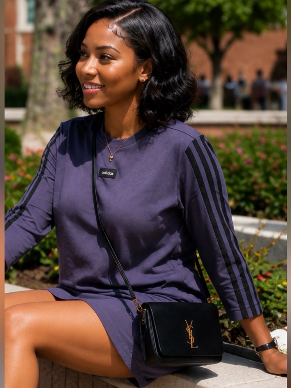 adidas Purple Tee Dress with Black Stripes